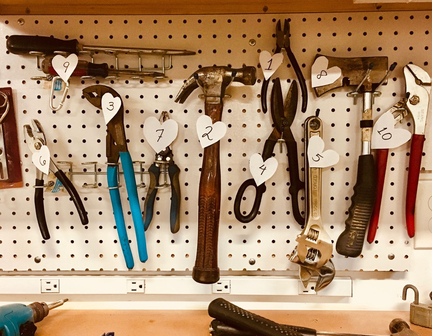 Hand tools on a workbench